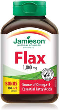 Jamieson Flax 1,000mg Bonus Size 180+20 Softgels - YesWellness.com