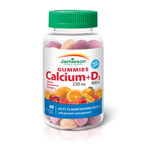 Expires February 2026 Clearance Jamieson Gummies Calcium 250mg + D3 400IU Cherry Strawberry Orange 60 All-Natural Gummies