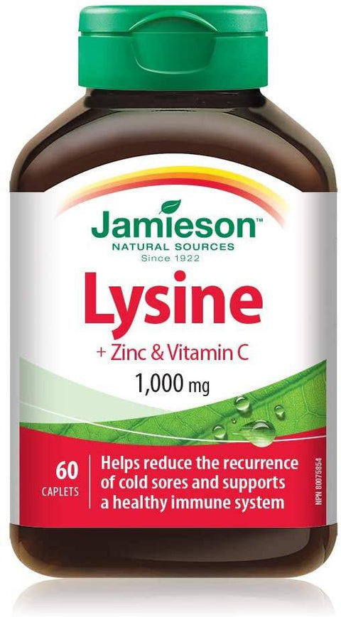 Jamieson Lysine + Zinc & Vitamin C 1,000mg 60 Caplets - YesWellness.com