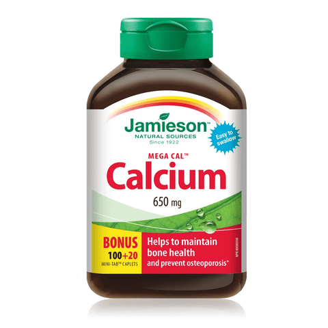 Jamieson Mega Cal Calcium 650mg Bonus 100+20 Mini-Tab Caplets - YesWellness.com