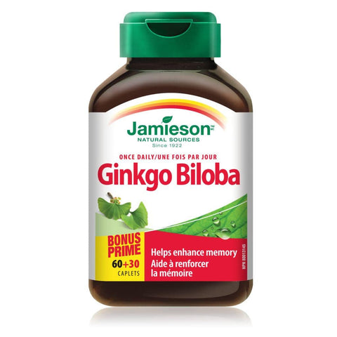 Jamieson Once Daily Ginkgo Biloba 4000mg 60 + 30 caplets - YesWellness.com