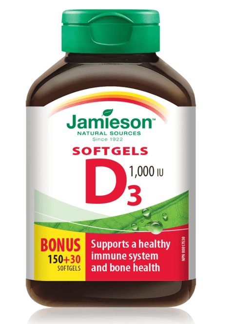 Jamieson Softgels Vitamin D3 1000IU - 150 + 30 softgels - YesWellness.com