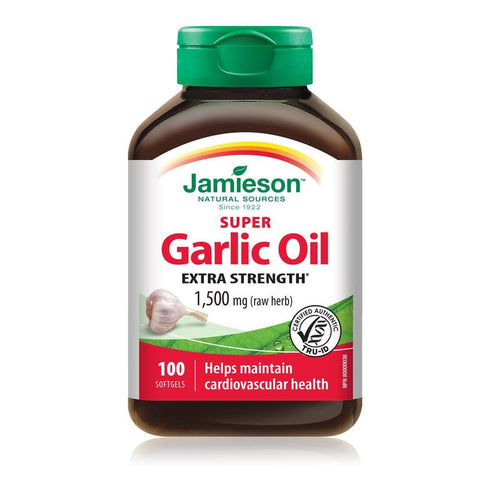 Jamieson Super Garlic Oil Extra Strength 1,500 Mg - 100 Soft gels - YesWellness.com