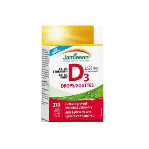 Jamieson Vitamin D3 Extra Strength 2500 IU Drops 10ml/270 Drops - YesWellness.com