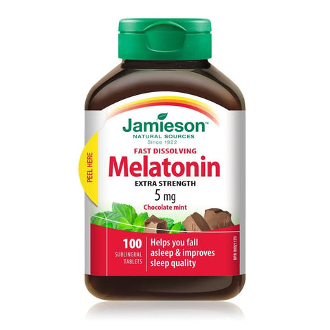 Jamieson Fast Dissolving Melatonin Extra Strength 5mg Chocolate Mint - 100 Sublingual Tablets - YesWellness.com