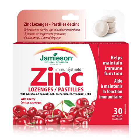 Jamieson Zinc Lozenges with Echinacea, Vitamins C & D - Wild Cherry 30 Lozenges - YesWellness.com