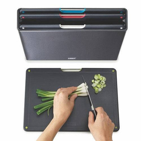 Joseph Joseph Folio Steel Set of 4 Colour-Coded Chopping Boards with Stainless Steel Case Black - YesWellness.com
