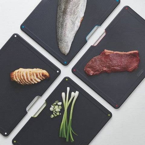 Joseph Joseph Folio Steel Set of 4 Colour-Coded Chopping Boards with Stainless Steel Case Black - YesWellness.com