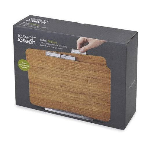 Joseph Joseph Index Bamboo Set of 3 Food-Specific Chopping Boards with Storage Stand - YesWellness.com