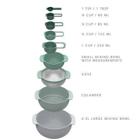Joseph Joseph Nest 9 Plus 9-piece Compact Food Preparation Set Sage - YesWellness.com