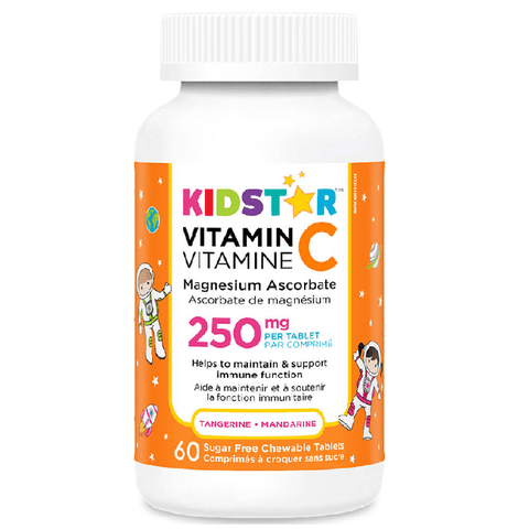KidSKidstar Vitamin C Magnesium Ascorbate 250mg - Tangerine 60 Sugar Free Chewable Tablets - YesWellness.com