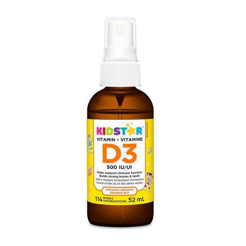 KidStar Nutrients Vitamin D3 Spray 500IU - Organic Orange 52mL (114 Sprays) - YesWellness.com