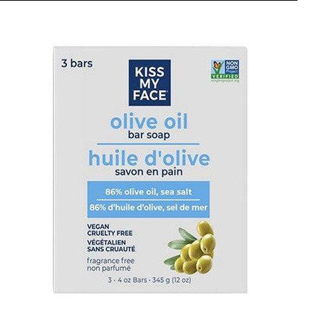 Kiss My Face Olive Oil Bar Soap Fragrance Free 3×4oz Bars - YesWellness.com