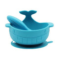 Knute Kids Shark Design Silicone Suction Bowl With Spoon Set - Blue - YesWellness.com