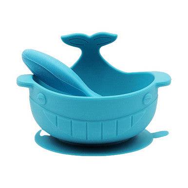 Knute Kids Shark Design Silicone Suction Bowl With Spoon Set - Blue - YesWellness.com