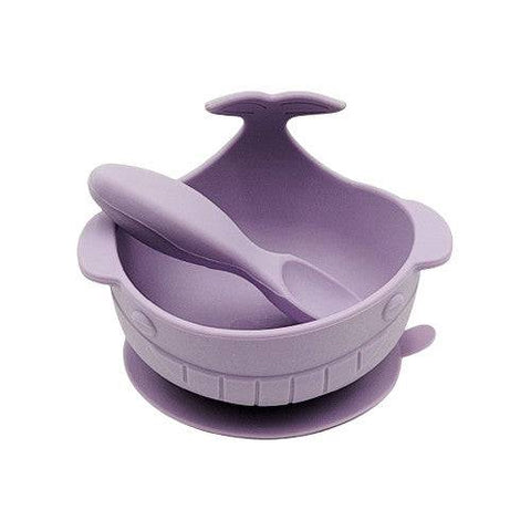 Knute Kids Shark Design Silicone Suction Bowl With Spoon Set - Purple