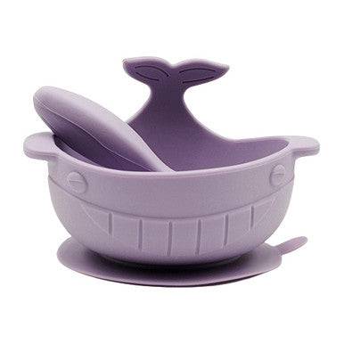 Knute Kids Shark Design Silicone Suction Bowl With Spoon Set - Purple - YesWellness.com