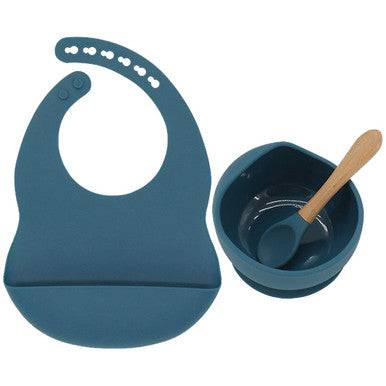 Knute Kids Silicone Bib with Bowl & Spoon Set - Blue