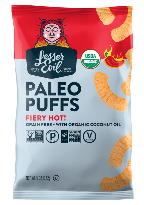 LesserEvil Organic Grain-Free Paleo Puffs - Fiery Hot 142g (Case of 9) - YesWellness.com