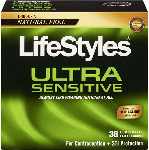 LifeStyles Ultra Sensitive Lubricated Latex Condoms 36 Count - YesWellness.com