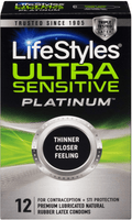 LifeStyles Ultra Sensitive Platinum Premium Lubricated Natural Rubber Latex Condoms 12 Count - YesWellness.com