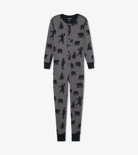 Little Blue House by Hatley Adult Union Suit Charcoal Bears - S - YesWellness.com