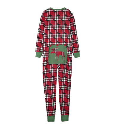 Little Blue House by Hatley Adult Union Suit Holiday Moose on Plaid - YesWellness.com