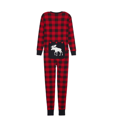 Little Blue House by Hatley Adult Union Suit Moose on Plaid - YesWellness.com