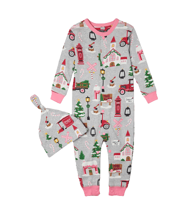 Little Blue House by Hatley Baby Coverall with Hat - Christmas Village - YesWellness.com