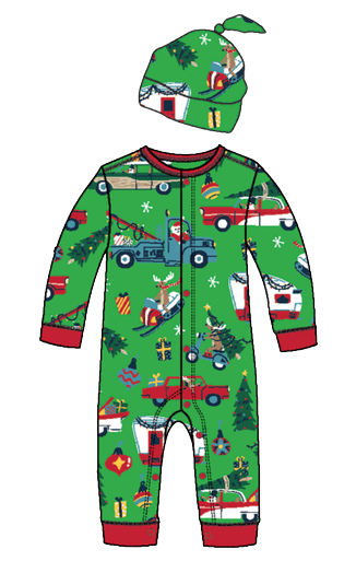Little Blue House by Hatley Baby Coverall with Hat - Green Retro Christmas - YesWellness.com