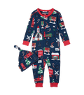 Little Blue House by Hatley Baby Coverall with Hat - Navy Christmas Village - YesWellness.com