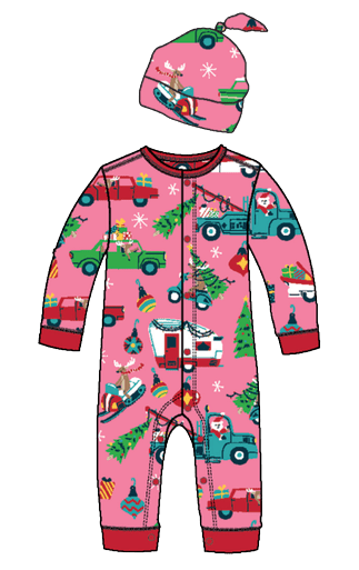 Little Blue House by Hatley Baby Coverall with Hat - Pink Retro Christmas - YesWellness.com