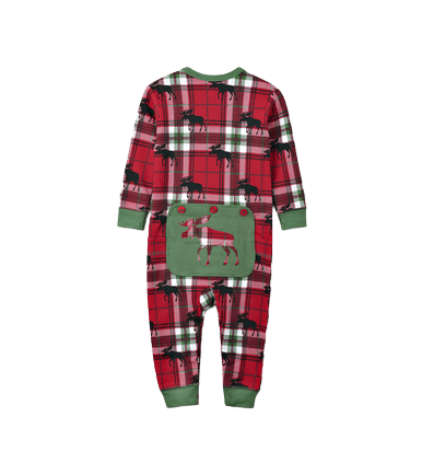 Little Blue House by Hatley Baby Union Suit Holiday Moose on Plaid - YesWellness.com