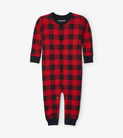Little Blue House by Hatley Baby Union Suit Moose On Plaid - YesWellness.com