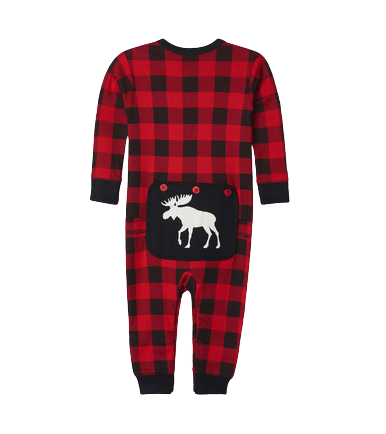 Little Blue House by Hatley Baby Union Suit Moose On Plaid - YesWellness.com
