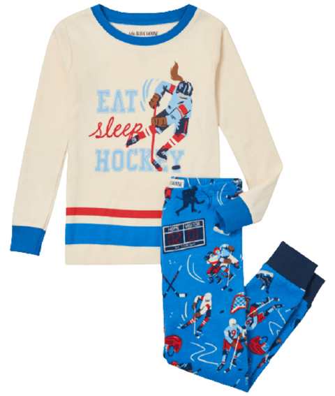 Little Blue House by Hatley Cream Hockey Champs Kids Applique Pajama Set - YesWellness.com