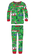 Little Blue House by Hatley Kids Pajama Set - Green Retro Christmas - YesWellness.com