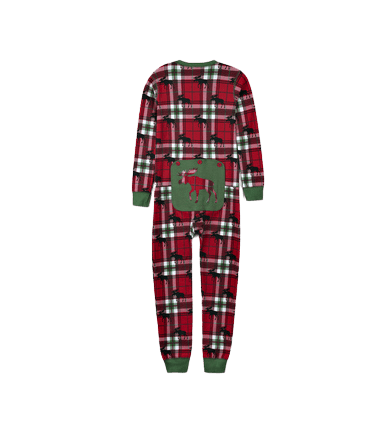Little Blue House by Hatley Kids Union Suit Holiday Moose on Plaid - YesWellness.com