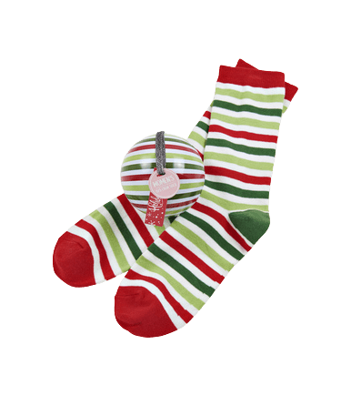Little Blue House by Hatley Women's Socks in Ball Christmas Stripe - YesWellness.com