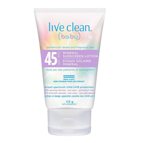 Live Clean Baby Mineral Sunscreen Lotion SPF 45 113g - YesWellness.com