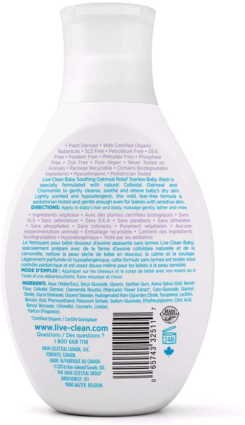 Live Clean Baby Soothing Oatmeal Relief Tearless Baby Wash 300mL - YesWellness.com