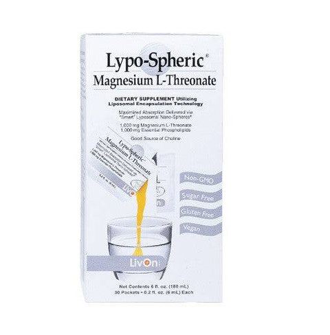 LivOn Labs Lypo-Spheric Magnesium L-Threonate 30 Packet Box - YesWellness.com