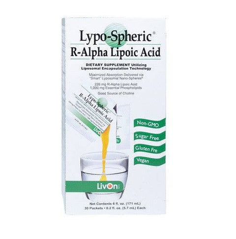 LivOn Labs Lypo-Spheric R-Alpha Lipoic Acid 30 Packet Box - YesWellness.com
