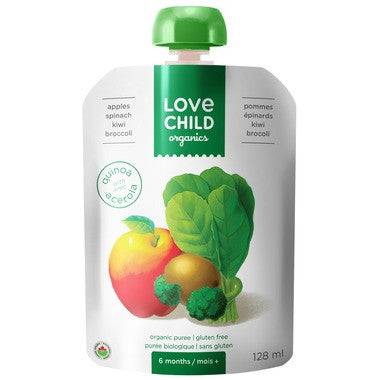 Love Child Organics Baby Food Pouch with Quinoa, Apples, Spinach, Kiwi and Broccoli for 6 Months and Over 128 ml - YesWellness.com