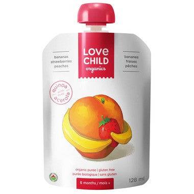 Love Child Organics Baby Food Pouch with Quinoa, Bananas, Strawberries and Peaches for 6 Months and Over 128 ml - YesWellness.com