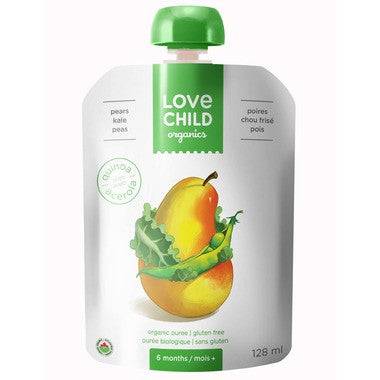 Love Child Organics Baby Food Pouch with Quinoa, Pears, Kale and Peas for 6 Months and Over 128 ml - YesWellness.com