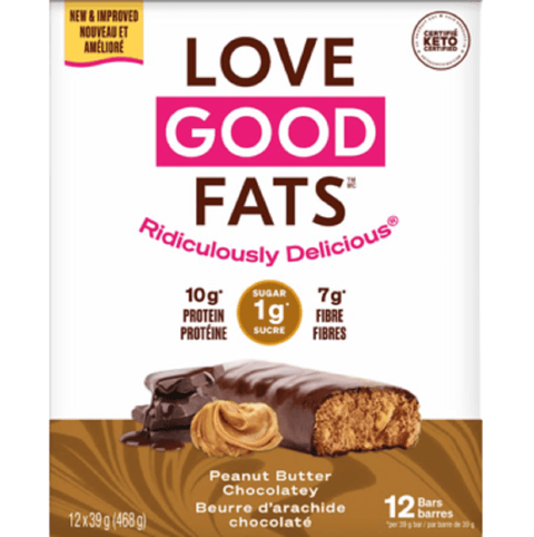 Love Good Fats Peanut Butter Chocolate Snack Bars 12 x 39 g - YesWellness.com