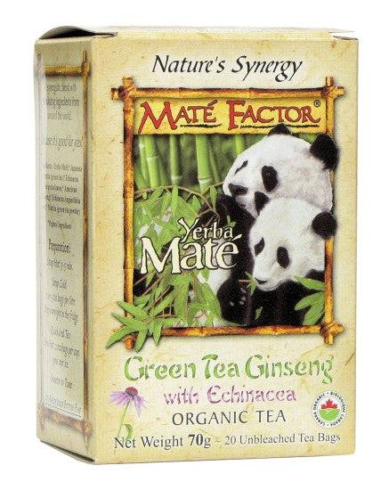 Mate Factor Yerba Mate Organic Green Tea Ginseng Tea Bags - 20 Tea Bags - YesWellness.com