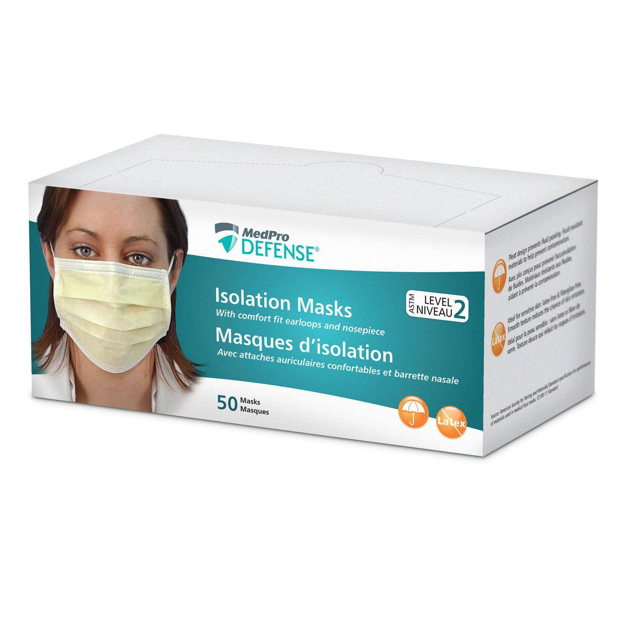 MedPro Defense Yellow Isolation Masks ASTM Level 2 with Earloops Box of ...