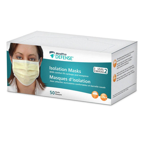 MedPro Defense Yellow Isolation Masks ASTM Level 2 with Earloops Box of 50